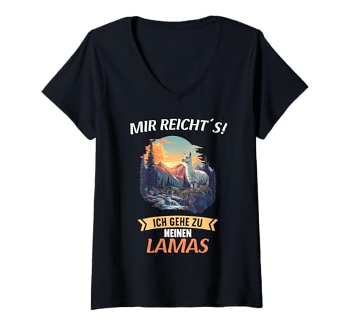 Damen Lamas Lama T-Shirt mit V-Ausschnitt Damen Lamas Lama T-Shirt mit V-Ausschnitt von Lamas Lama Tier Shop