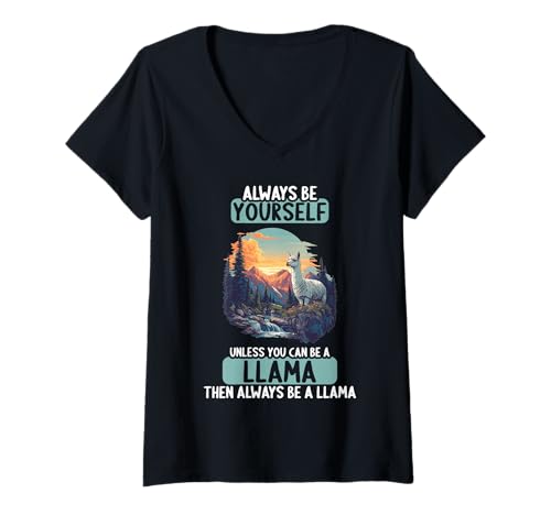 Damen Lamas Lama T-Shirt mit V-Ausschnitt Damen Lamas Lama T-Shirt mit V-Ausschnitt von Lamas Lama Tier Shop