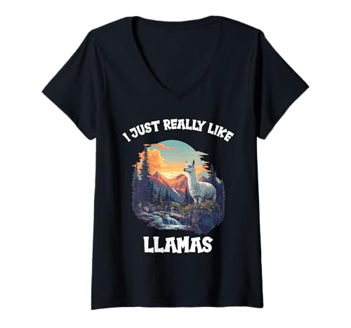 Damen Lamas Lama T-Shirt mit V-Ausschnitt Damen Lamas Lama T-Shirt mit V-Ausschnitt von Lamas Lama Tier Shop