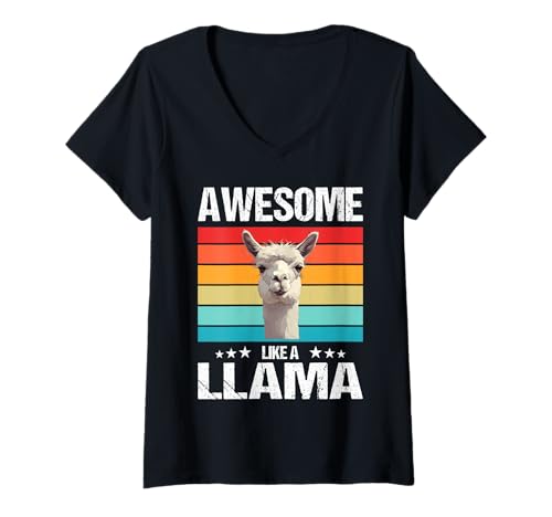 Damen Lamas Lama T-Shirt mit V-Ausschnitt Damen Lamas Lama T-Shirt mit V-Ausschnitt von Lamas Lama Tier Shop