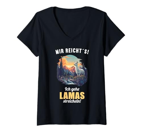 Damen Lamas Lama T-Shirt mit V-Ausschnitt Damen Lamas Lama T-Shirt mit V-Ausschnitt von Lamas Lama Tier Shop