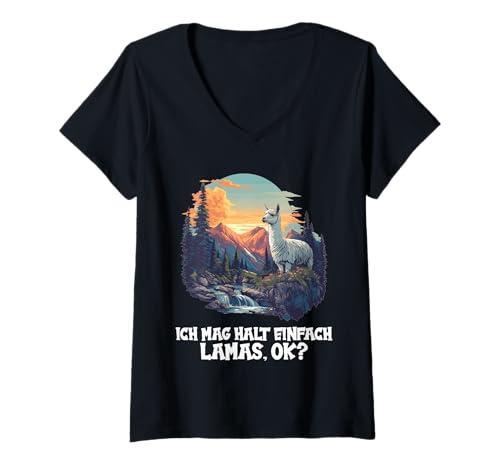 Damen Lamas Lama T-Shirt mit V-Ausschnitt Damen Lamas Lama T-Shirt mit V-Ausschnitt von Lamas Lama Tier Shop