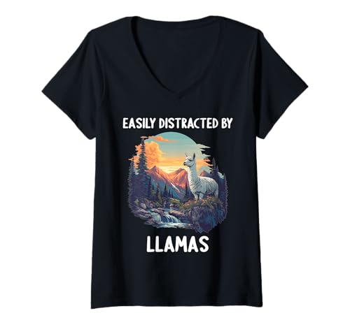 Damen Lamas Lama T-Shirt mit V-Ausschnitt Damen Lamas Lama T-Shirt mit V-Ausschnitt von Lamas Lama Tier Shop