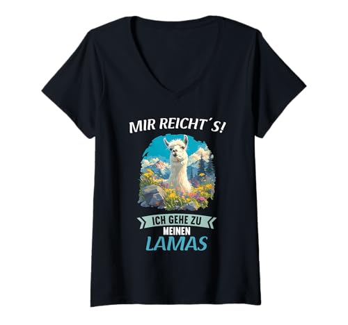 Damen Lamas Lama T-Shirt mit V-Ausschnitt Damen Lamas Lama T-Shirt mit V-Ausschnitt von Lamas Lama Tier Shop