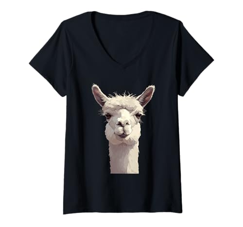 Damen Lamas Lama T-Shirt mit V-Ausschnitt Damen Lamas Lama T-Shirt mit V-Ausschnitt von Lamas Lama Tier Shop