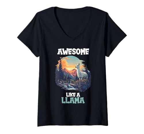 Damen Lamas Lama T-Shirt mit V-Ausschnitt Damen Lamas Lama T-Shirt mit V-Ausschnitt von Lamas Lama Tier Shop