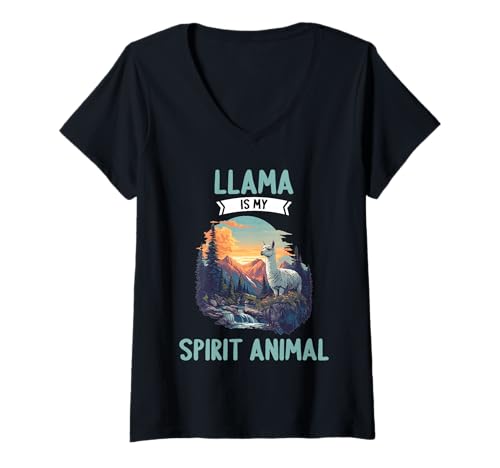 Damen Lamas Lama T-Shirt mit V-Ausschnitt Damen Lamas Lama T-Shirt mit V-Ausschnitt von Lamas Lama Tier Shop