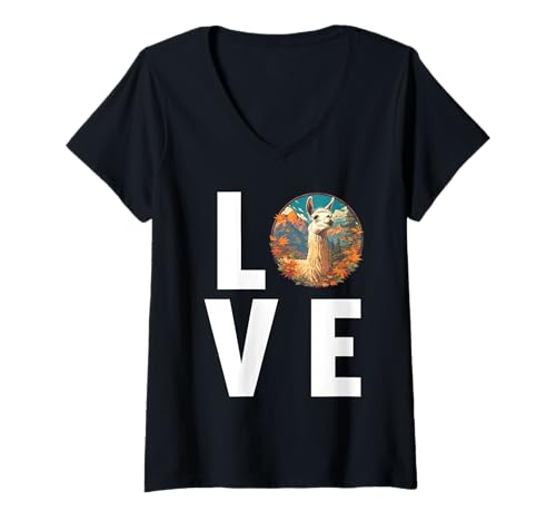 Damen Lamas Lama T-Shirt mit V-Ausschnitt Damen Lamas Lama T-Shirt mit V-Ausschnitt von Lamas Lama Tier Shop