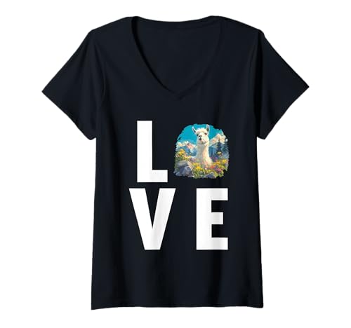 Damen Lamas Lama T-Shirt mit V-Ausschnitt Damen Lamas Lama T-Shirt mit V-Ausschnitt von Lamas Lama Tier Shop