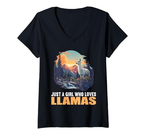 Damen Lamas Lama T-Shirt mit V-Ausschnitt Damen Lamas Lama T-Shirt mit V-Ausschnitt von Lamas Lama Tier Shop