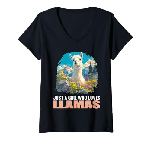 Damen Lamas Lama T-Shirt mit V-Ausschnitt Damen Lamas Lama T-Shirt mit V-Ausschnitt von Lamas Lama Tier Shop