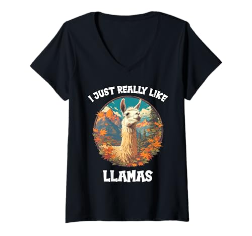 Damen Lamas Lama T-Shirt mit V-Ausschnitt Damen Lamas Lama T-Shirt mit V-Ausschnitt von Lamas Lama Tier Shop