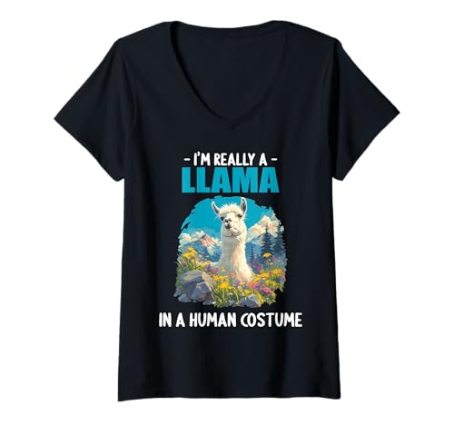 Damen Lamas Lama T-Shirt mit V-Ausschnitt Damen Lamas Lama T-Shirt mit V-Ausschnitt von Lamas Lama Tier Shop