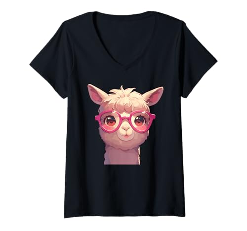 Damen Lamas Lama T-Shirt mit V-Ausschnitt Damen Lamas Lama T-Shirt mit V-Ausschnitt von Lamas Lama Tier Shop