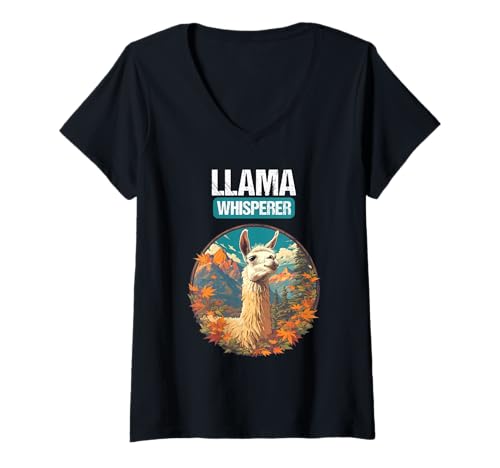 Damen Lamas Lama T-Shirt mit V-Ausschnitt Damen Lamas Lama T-Shirt mit V-Ausschnitt von Lamas Lama Tier Shop