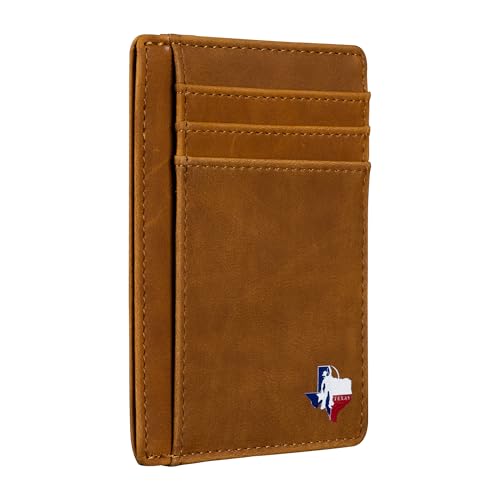 Slim Front Pocket Wallet PU Leather Khaki Card Holder RFID Blocking with Texas Souvenir Logo Gift for Texans and their lovers, Khaki, Texas Lone Star mit Karte auf Kartenhalter von Lamatar1
