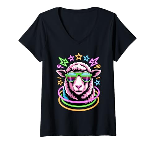 Damen Party Schaf Sonnenbrille T-Shirt mit V-Ausschnitt Damen Party Schaf Sonnenbrille T-Shirt mit V-Ausschnitt von Lamb Sheep Lambs Lover Gifts