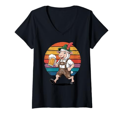 Damen Retro Schaf Bier Trinkend T-Shirt mit V-Ausschnitt Damen Retro Schaf Bier Trinkend T-Shirt mit V-Ausschnitt von Lamb Sheep Lambs Lover Gifts