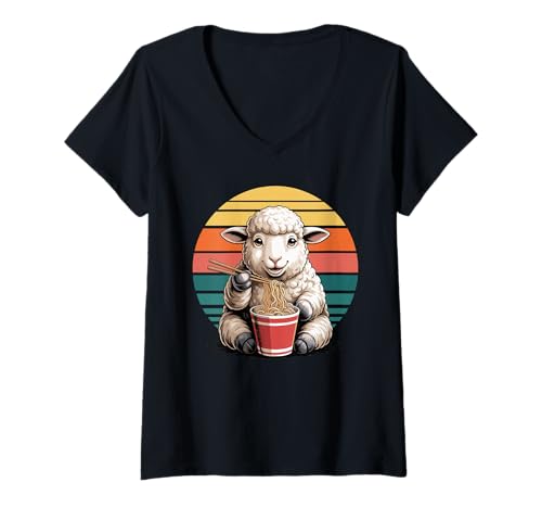 Damen Retro Schaf Instant Cup Nudeln T-Shirt mit V-Ausschnitt Damen Retro Schaf Instant Cup Nudeln T-Shirt mit V-Ausschnitt von Lamb Sheep Lambs Lover Gifts