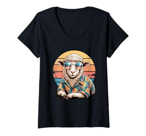 Damen Schaf Sonnenbrille Hawaii Strand Sommer Urlaub T-Shirt mit V-Ausschnitt Damen Schaf Sonnenbrille Hawaii Strand Sommer Urlaub T-Shirt mit V-Ausschnitt von Lamb Sheep Lambs Lover Gifts