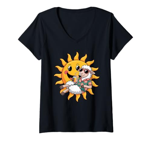 Damen Schaf Sonnenbrille Lamm T-Shirt mit V-Ausschnitt Damen Schaf Sonnenbrille Lamm T-Shirt mit V-Ausschnitt von Lamb Sheep Lambs Lover Gifts