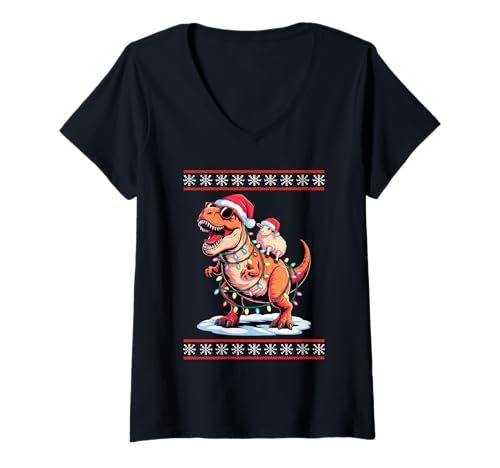 Damen Weihnachten Schaf T-Rex Dinosaurier Tyrannosaurus Rex Lamm T-Shirt mit V-Ausschnitt Damen Weihnachten Schaf T-Rex Dinosaurier Tyrannosaurus Rex Lamm T-Shirt mit V-Ausschnitt von Lamb Sheep Lambs Lover Gifts