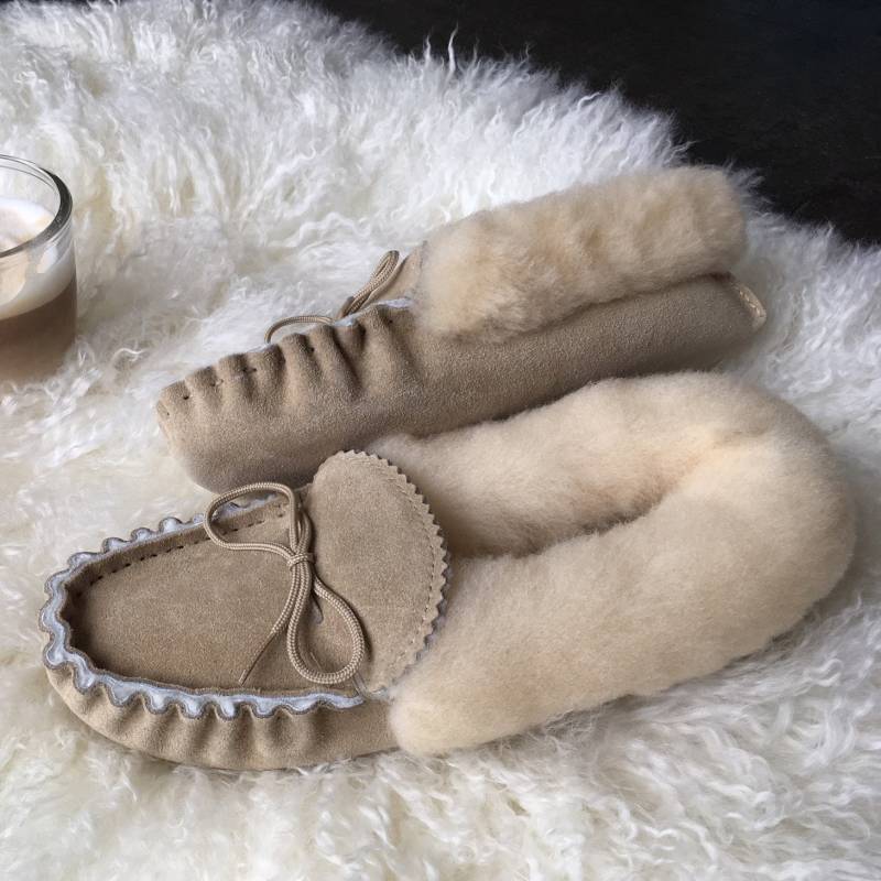 Damen Schaffell Mokassin Hausschuhe Wildleder Mit Lammfell Gefüttert, Uk Handgefertigt von Lambland