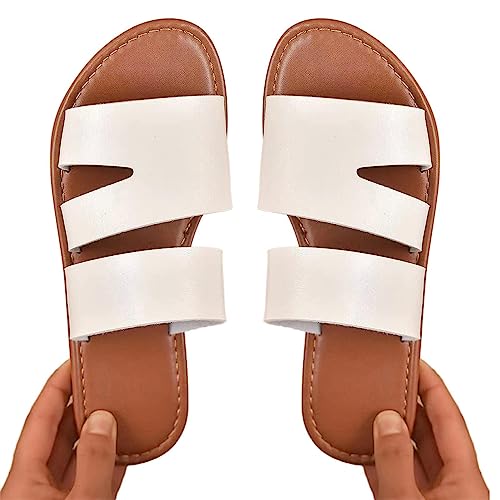 Lambo Flache Sommersandalen für Damen | Weibliche Slip-On-Sandalen in großen Größen - Freizeit-Sommer-Schuhe mit offenen Zehen zum Baden, Einkaufen, bequeme Strand-Sommer-Flachsandalen von Lambo