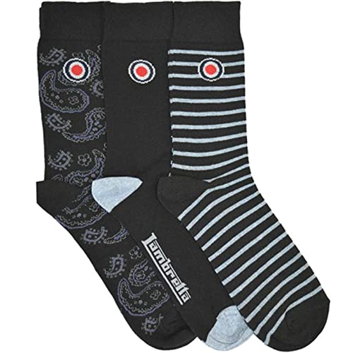 Lambretta Herren 3er-Pack Paisley Gestreifte Rundhals-Baumwollsocken – Schwarz – 39-45 EU, Schwarz , M von Lambretta