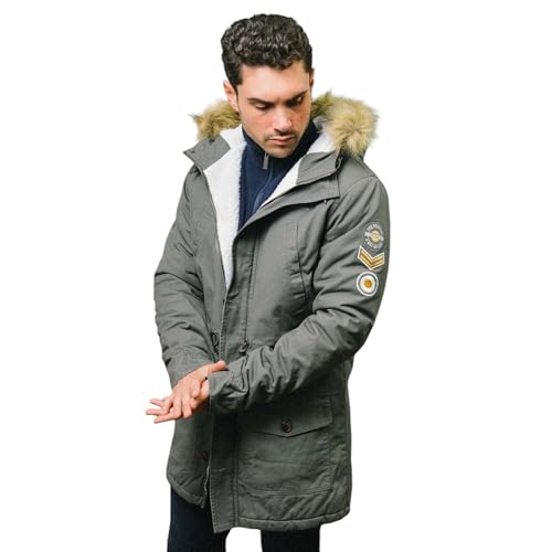 Lambretta Herren Mod Sherpa Lined Granite Fischschwanz Parka Jacket Abnehmbare Kapuze von Lambretta