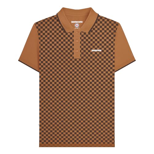 Lambretta Herren-Poloshirt, zweifarbig, Allover-Print, kurzärmelig, Tabak-Braun, L von Lambretta