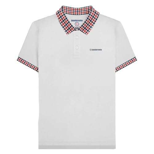 Lambretta Herren-Poloshirt mit Gingham-Kragen, kurzärmelig, weiß, L Lambretta Herren-Poloshirt mit Gingham-Kragen, kurzärmelig, weiß, L von Lambretta