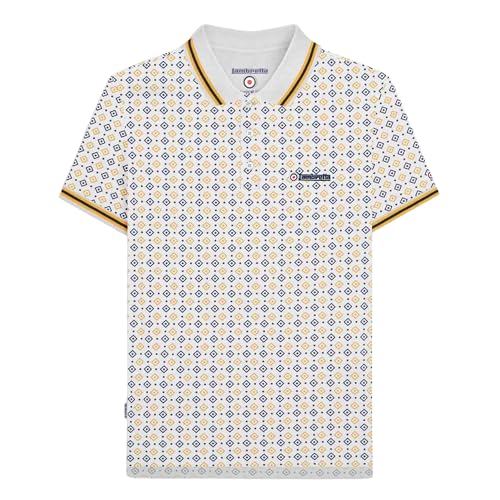 Lambretta Herren-Poloshirt mit geometrischem Druck, kurzärmelig, weiß, L von Lambretta