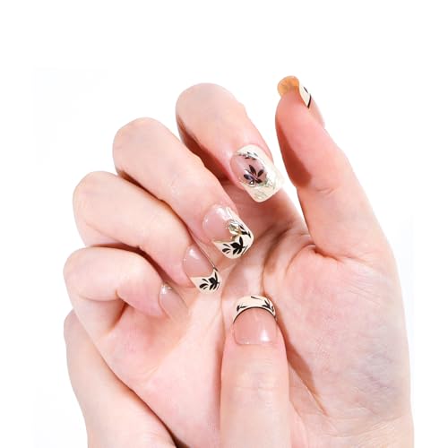 24 Stück Fingernägel zum Aufkleben, Glitzer Schmetterlinge Pflanzen Muster Press on Nails Set, Wiederverwendbare Kunstnägel für Damen DIY Nagelstudios von Lamca