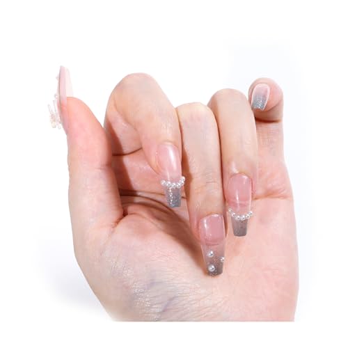 24 Stück Fingernägel zum Aufkleben, Glitzer Schmetterlinge Pflanzen Muster Press on Nails Set, Wiederverwendbare Kunstnägel für Damen DIY Nagelstudios von Lamca