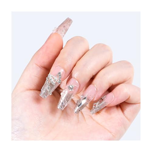24 Stück Fingernägel zum Aufkleben, Glitzer Schmetterlinge Pflanzen Muster Press on Nails Set, Wiederverwendbare Kunstnägel für Damen DIY Nagelstudios von Lamca