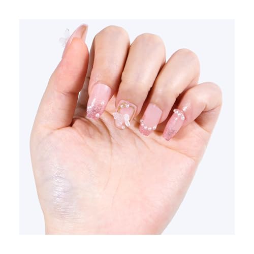 24 Stück Fingernägel zum Aufkleben, Glitzer Schmetterlinge Pflanzen Muster Press on Nails Set, Wiederverwendbare Kunstnägel für Damen DIY Nagelstudios von Lamca