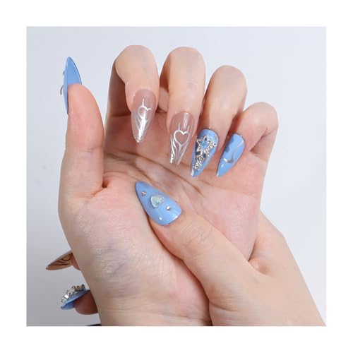 24 Stück Nägel zum Aufkleben, Mandelform/Kurzes Trapez/Mittellang Künstliche Fingernägel, Modisches Muster Press On Nails Kunstnägel zum Aufkleben für Damen von Lamca