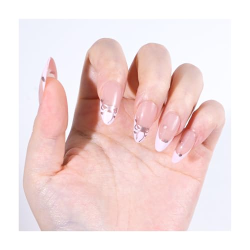 24 Stück Nägel zum Aufkleben, Mandelform/Kurzes Trapez/Mittellang Künstliche Fingernägel, Modisches Muster Press On Nails Kunstnägel zum Aufkleben für Damen von Lamca