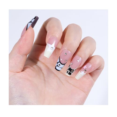 24 Stück Nägel zum Aufkleben, Mandelform/Kurzes Trapez/Mittellang Künstliche Fingernägel, Modisches Muster Press On Nails Kunstnägel zum Aufkleben für Damen von Lamca