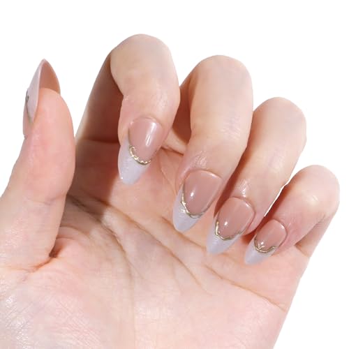 24 Stück Nägel zum Aufkleben, Mandelform/Kurzes Trapez/Mittellang Künstliche Fingernägel, Modisches Muster Press On Nails Kunstnägel zum Aufkleben für Damen von Lamca