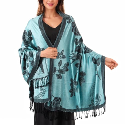 Pashmina Schal Damen, Elegant Weich Schultertuch Schal für Damen, Leicht Frauen Halstuch Stola mit Blumen Muster - Quaste Tuch Lang Damen von Lamca