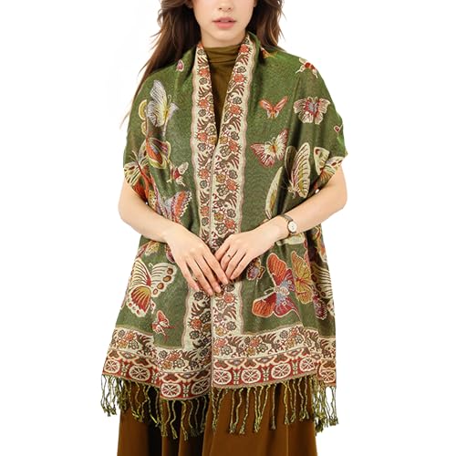 Pashmina Schal Damen, Elegant Weich Troddel Schultertuch Schal für Damen, Leicht Frauen Halstuch Stola mit Schmetterlinge Muster - Quaste Tuch Lang Damen von Lamca