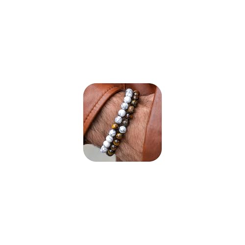 2 Stück Chakra Perlenarmbänder mit 6mm Schmuckstein-Perlen, Lavastein und Onyx-Stein (schwarz) - Yoga Armbänder aus Heilsteinen - Energiearmbänder für Damen und Herren (M01 M, Mittel 19cm) von Lameybrt