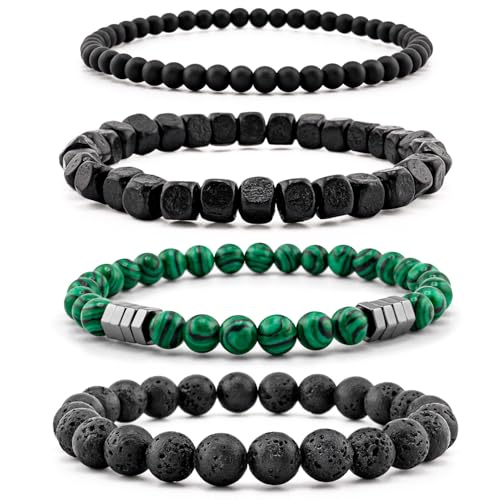 Lameybrt 4 Stück Blick Armband Schutz Stretch Armbänder mit Naturstein für Männer (F08 Malachite, Eine Grösse) von Lameybrt