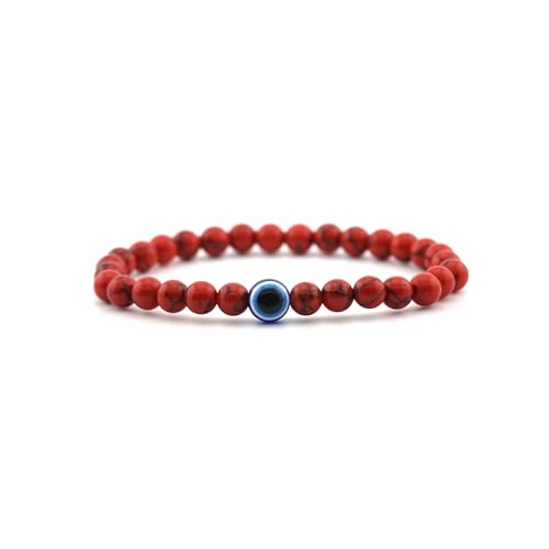 Lameybrt Auge des Bösen Blick Armband Schutz Stretch Armbänder mit Naturstein Perlen für Männer Handgemacht Heilsteine Armband für Damen und Mädchen Herrenarmband armband (A07 Red Turquoise) von Lameybrt