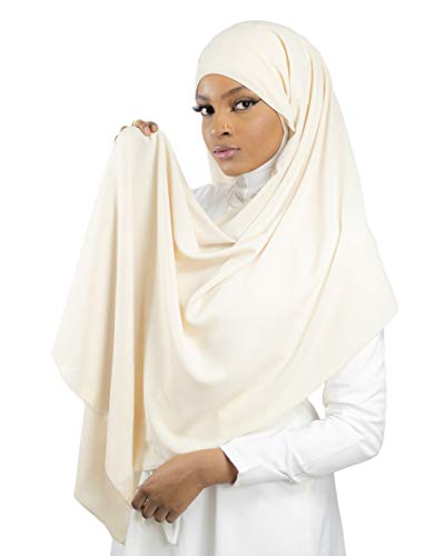 HE700 Damen-Hijab zum Hineinschlüpfen mit Knotenmütze, luxuriöser Medinenseide, Cremefarben, One size von Lamis Hijab