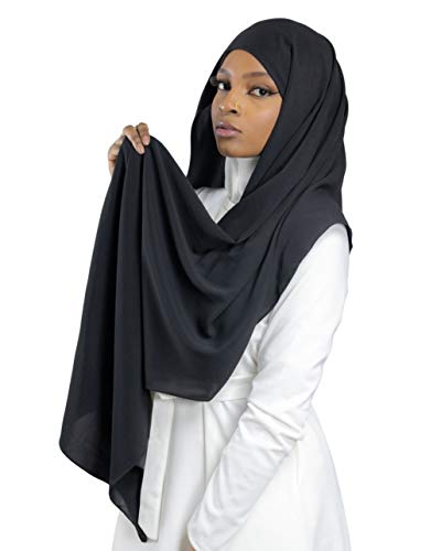 HE700 Luxuriöser Hijab für muslimische Frauen, mit Schleiermütze, Medinenseide, zum Binden, Schwarz , One size von Lamis Hijab