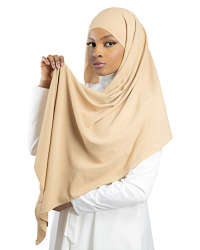 HE700 Luxuriöser Hijab für muslimische Frauen, mit Schleiermütze, Medinenseide, zum Binden, Beige Braun, One size von Lamis Hijab