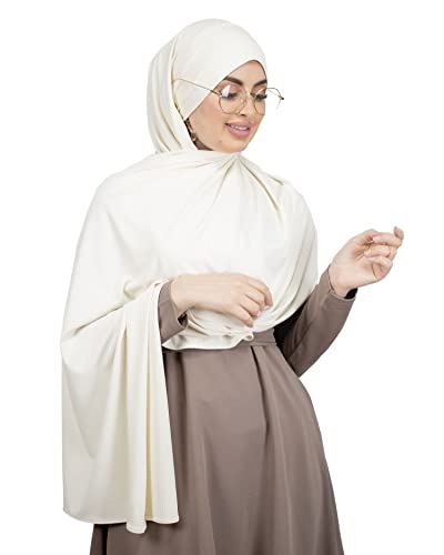 HE510 Hijab zum Binden mit Öffnungen für Brillen und Kopfhörer, gerippter Jersey, für muslimische Frauen, verschleiert, für Damen, Hijab, Beige Creme, One size von Lamis Hijab